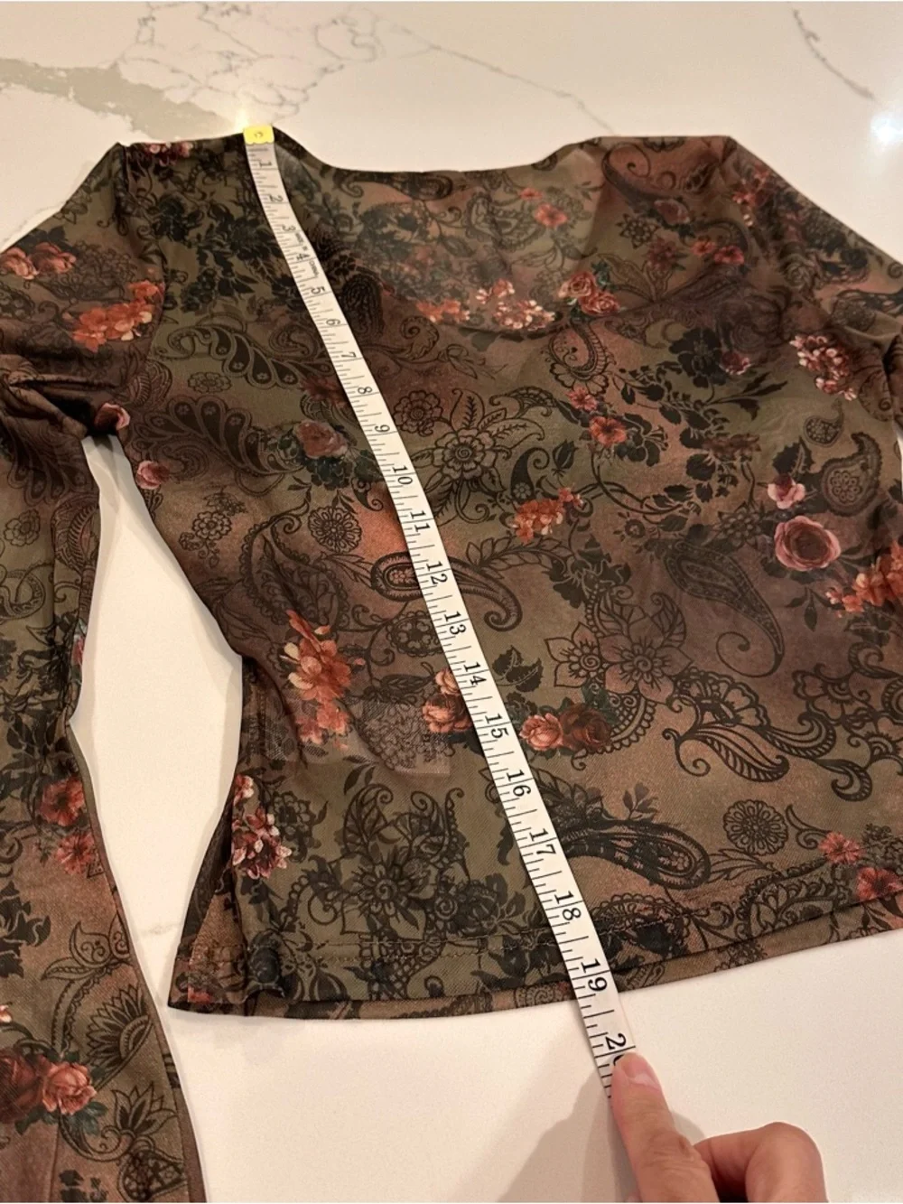Shein Floral Paisley Y2K Sheer Mesh Top M Bell Sleeves Flare Forest Fairy Goblin - Picture 9 of 10